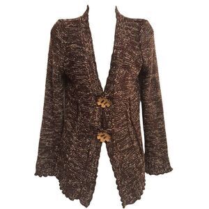 BCBGMAXAZRIA Chunky Knit Vintage Cardigan Sweater L Longline Funky Art to Wear